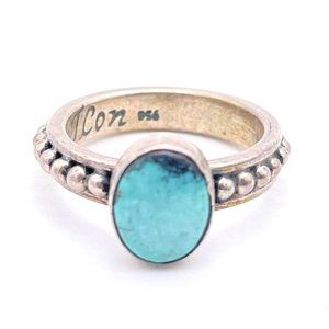 J con (?) Turquoise Gemstone Ring 950 Sterling Size 6